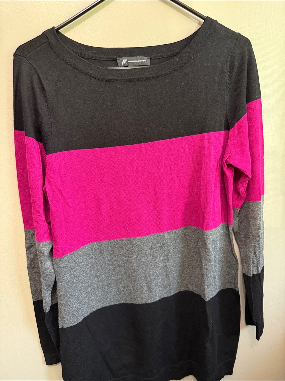 INC International Concepts Black, Fuchsia & Gray Colorblock Long Sleeve Top